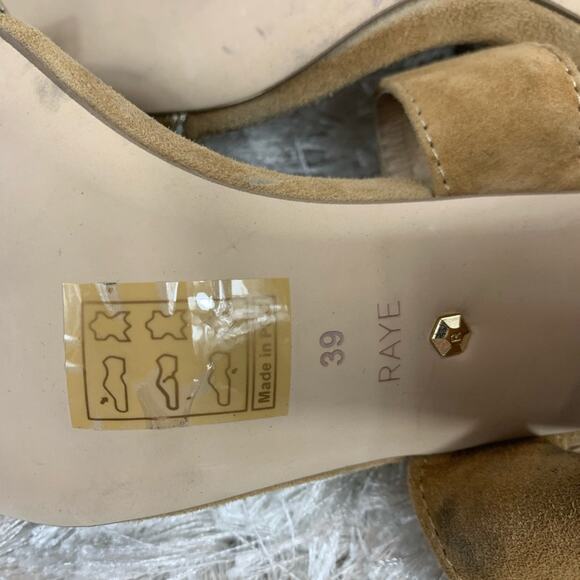 RAYE Gold Tan Suede Wood Heels Revolve Sz  8.5 - Picture 8 of 9